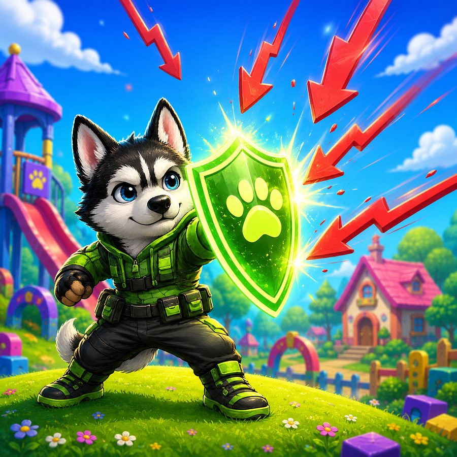 Scout blocking falling red arrows with his glowing paw shield